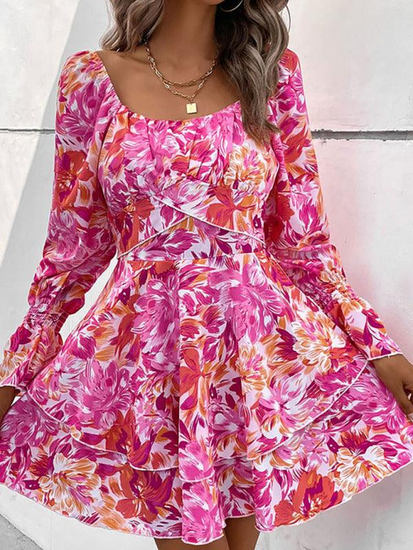 Mini Jurk met Vierkante Hals en Bloemenprint - Mini Dresses - Jurkjes.co