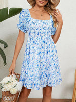 Mini Jurk met Vierkante Hals en Bloemenprint - Mini Dresses - Jurkjes.co