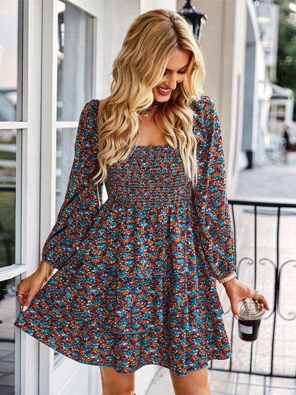 Mini Jurk met Vierkante Hals en Bloemenprint - Mini Dresses - Jurkjes.co