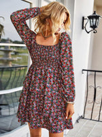 Mini Jurk met Vierkante Hals en Bloemenprint - Mini Dresses - Jurkjes.co