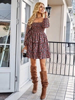 Mini Jurk met Vierkante Hals en Bloemenprint - Mini Dresses - Jurkjes.co