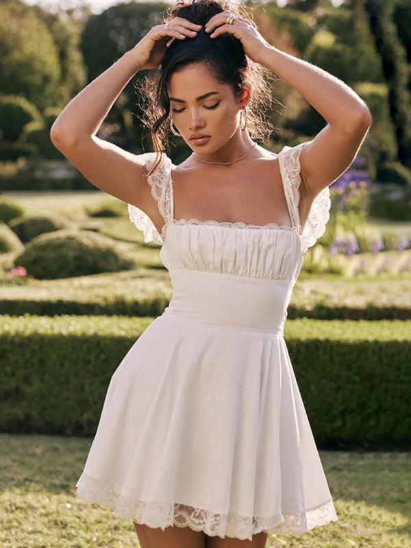 Mini Jurk met Vierkante Hals en Kant - Mini Dresses - Jurkjes.co