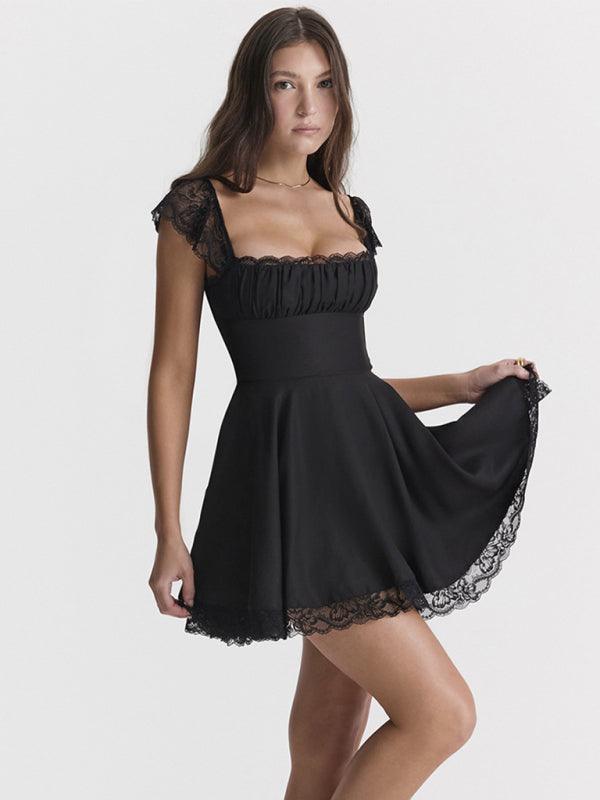 Mini Jurk met Vierkante Hals en Kant - Mini Dresses - Jurkjes.co