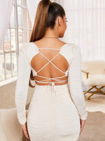 Mini Jurk met Vierkante Hals en Open Rug - Mini Dresses - Jurkjes.co