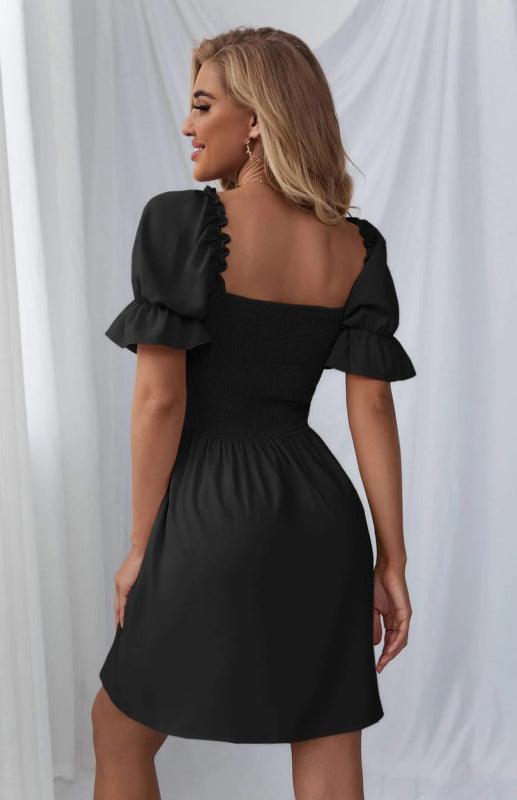 Mini Jurk met Vierkante Hals en Pofmouwen - Midi Dresses - Jurkjes.co