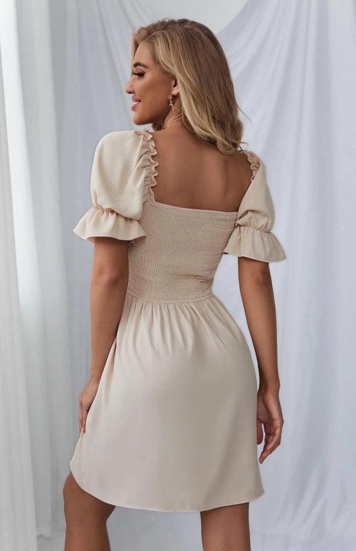 Mini Jurk met Vierkante Hals en Pofmouwen - Midi Dresses - Jurkjes.co