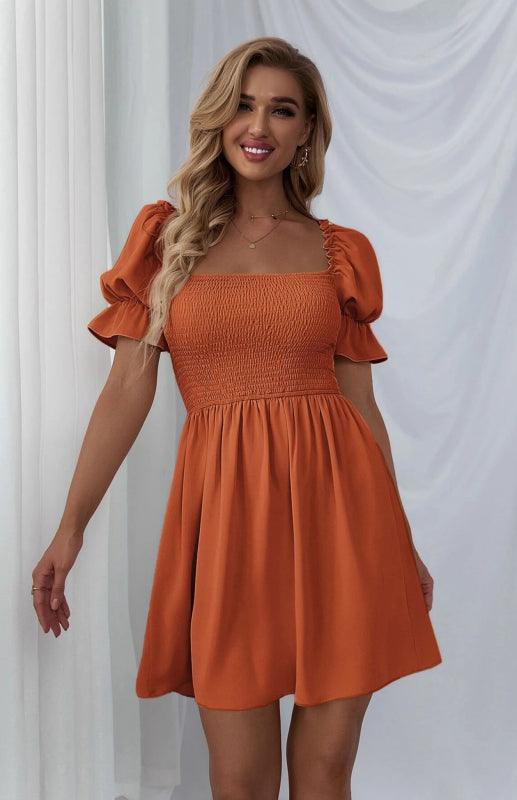 Mini Jurk met Vierkante Hals en Pofmouwen - Midi Dresses - Jurkjes.co