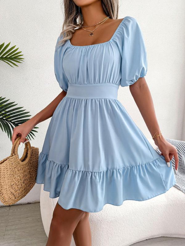 Mini Jurk met Vierkante Hals en Puffmouwen - Mini Dresses - Jurkjes.co