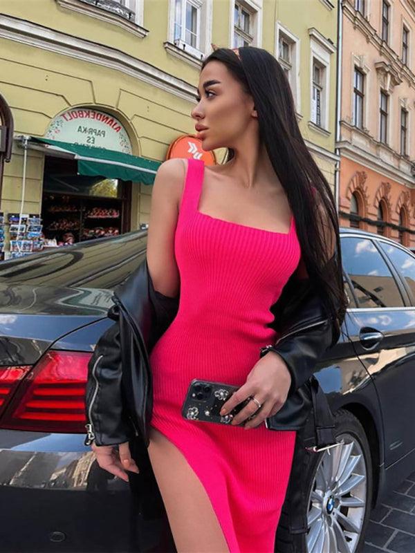 Mini Jurk met Vierkante Hals en Ribbelbrei - Mini Dresses - Jurkjes.co