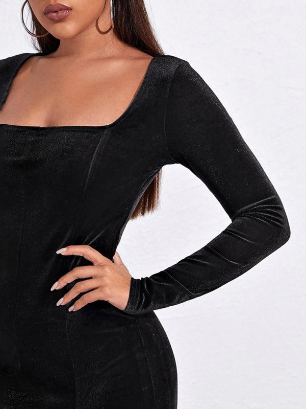 Mini Jurk met Vierkante Hals en Sleuf - Group10 - Jurkjes.co