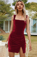 Mini Jurk met Vierkante Hals en Sleuven - Mini Dresses - Jurkjes.co