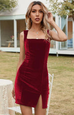 Mini Jurk met Vierkante Hals en Sleuven - Mini Dresses - Jurkjes.co