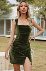 Mini Jurk met Vierkante Hals en Sleuven - Mini Dresses - Jurkjes.co