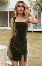 Mini Jurk met Vierkante Hals en Sleuven - Mini Dresses - Jurkjes.co