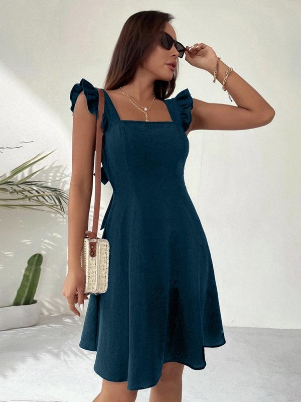 Mini Jurk met Vierkante Hals en Strikdetail - Mini Dresses - Jurkjes.co