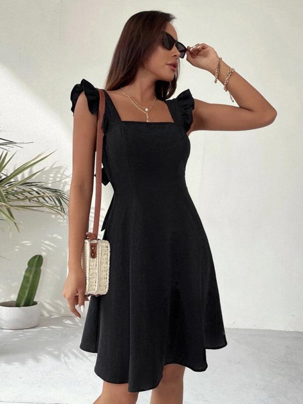 Mini Jurk met Vierkante Hals en Strikdetail - Mini Dresses - Jurkjes.co