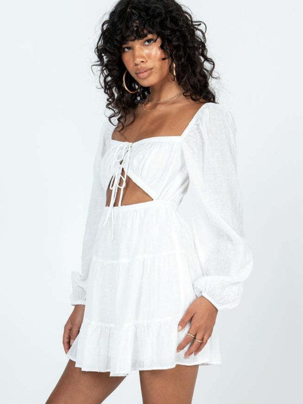 Mini Jurk met Vierkante Hals en Vetersluiting - Group12 - Jurkjes.co