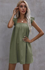 Mini Jurk met Vierkante Halslijn en Ruches - Mini Dresses - Jurkjes.co