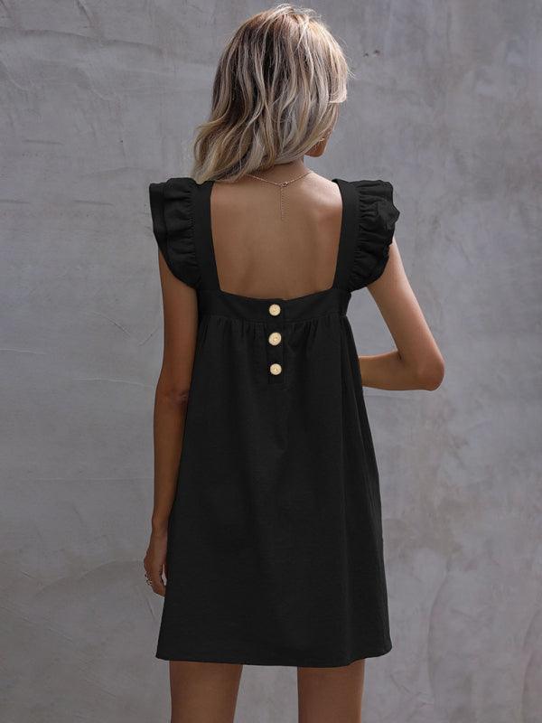 Mini Jurk met Vierkante Halslijn en Ruches - Mini Dresses - Jurkjes.co