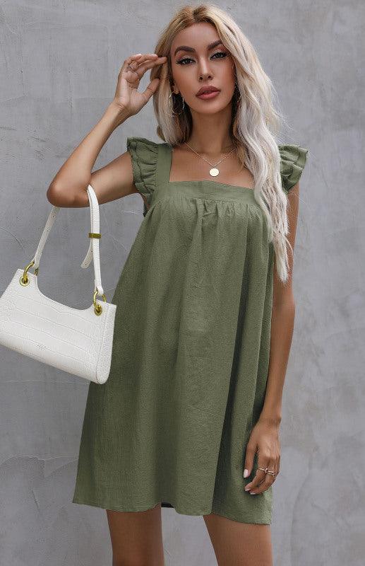 Mini Jurk met Vierkante Halslijn en Ruches - Mini Dresses - Jurkjes.co