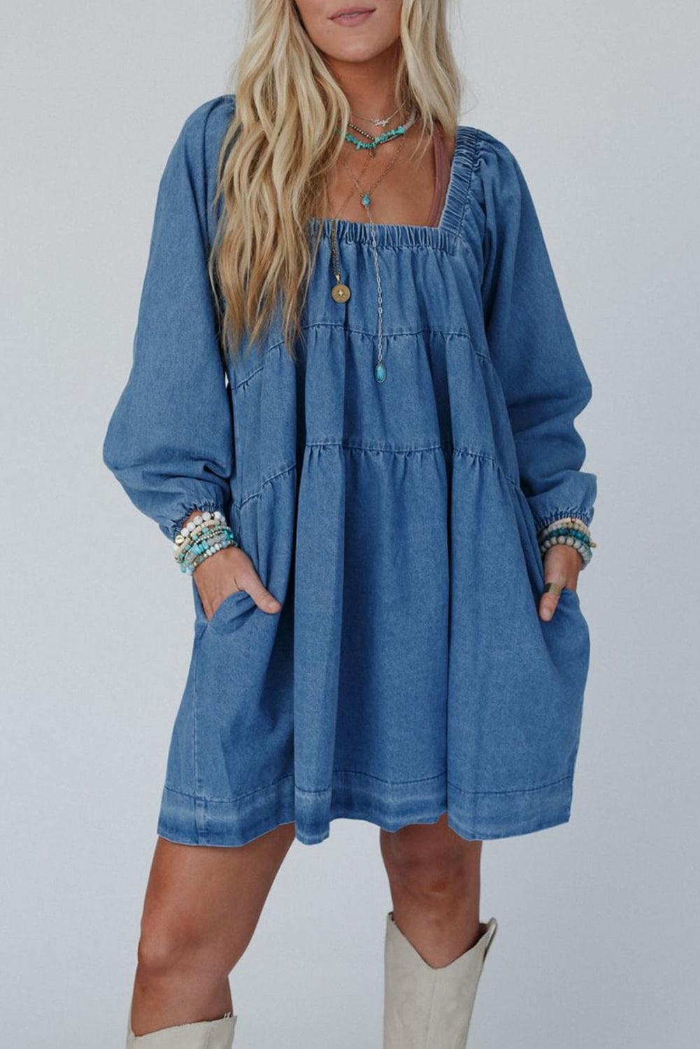Mini Jurk met Vierkante Halslijn - Mini Dresses - Jurkjes.co