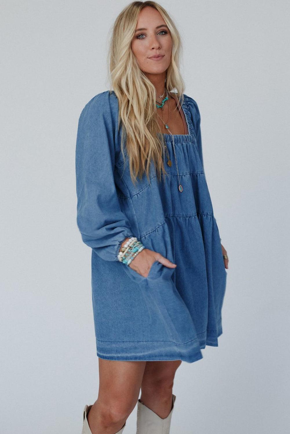 Mini Jurk met Vierkante Halslijn - Mini Dresses - Jurkjes.co