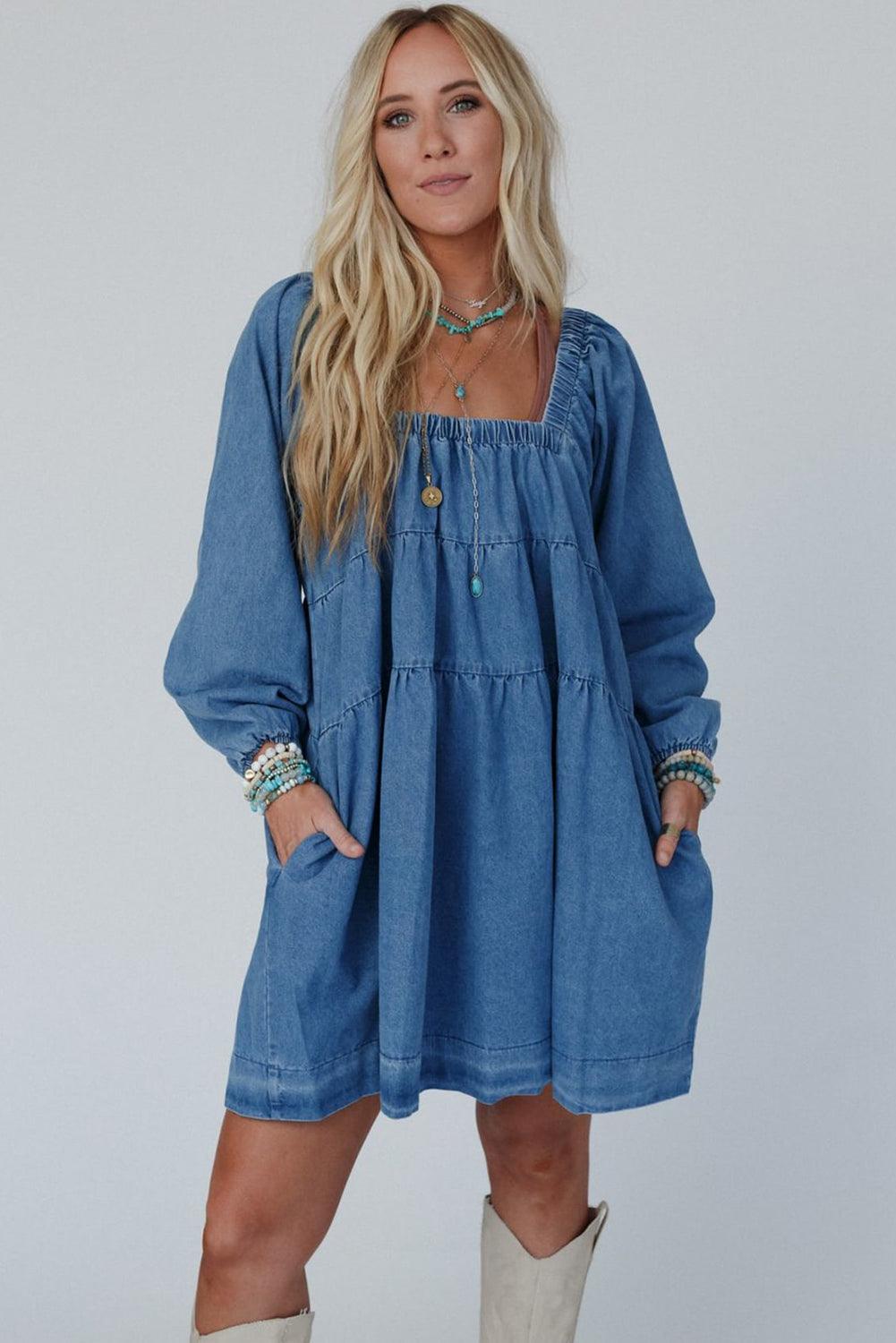 Mini Jurk met Vierkante Halslijn - Mini Dresses - Jurkjes.co