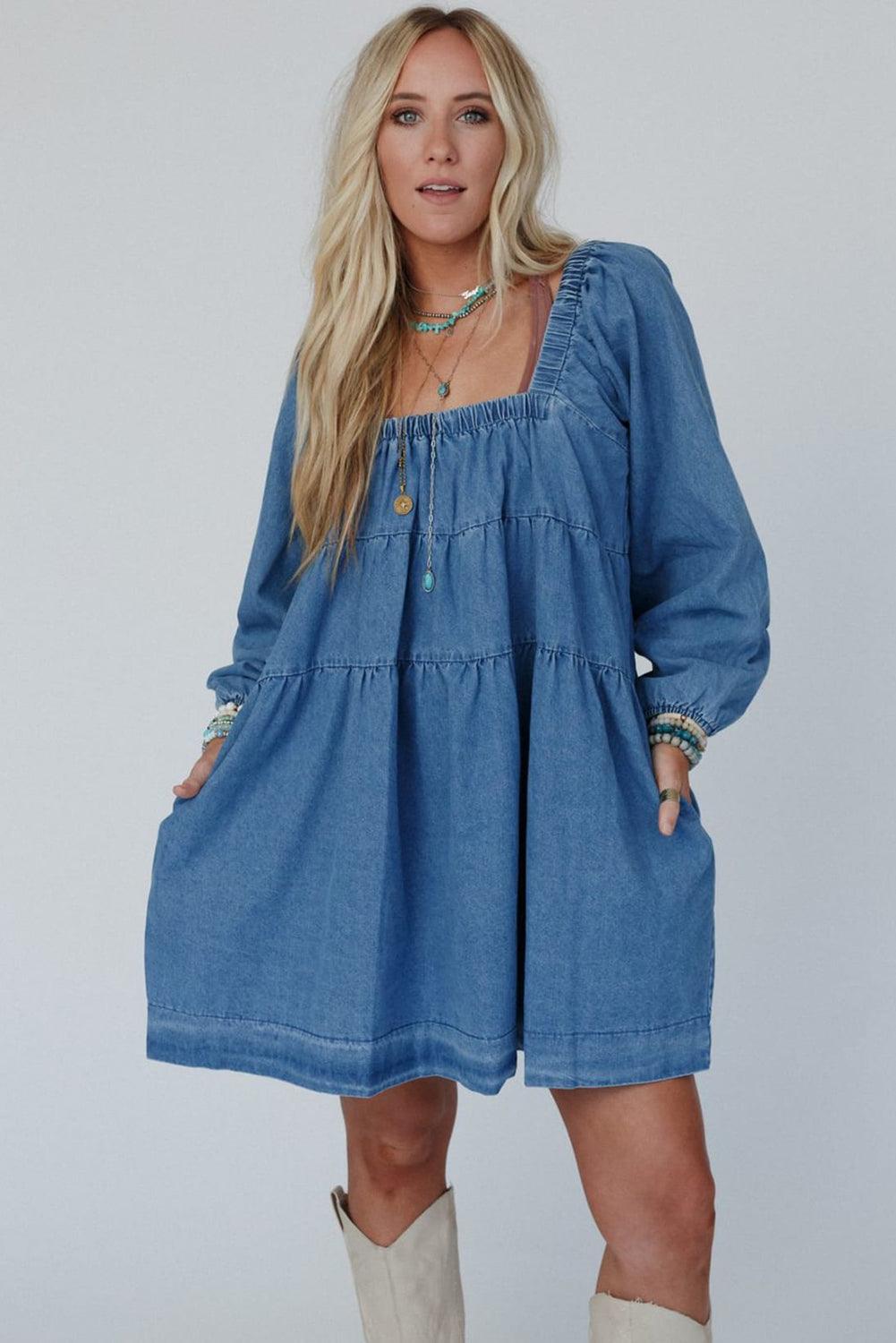 Mini Jurk met Vierkante Halslijn - Mini Dresses - Jurkjes.co