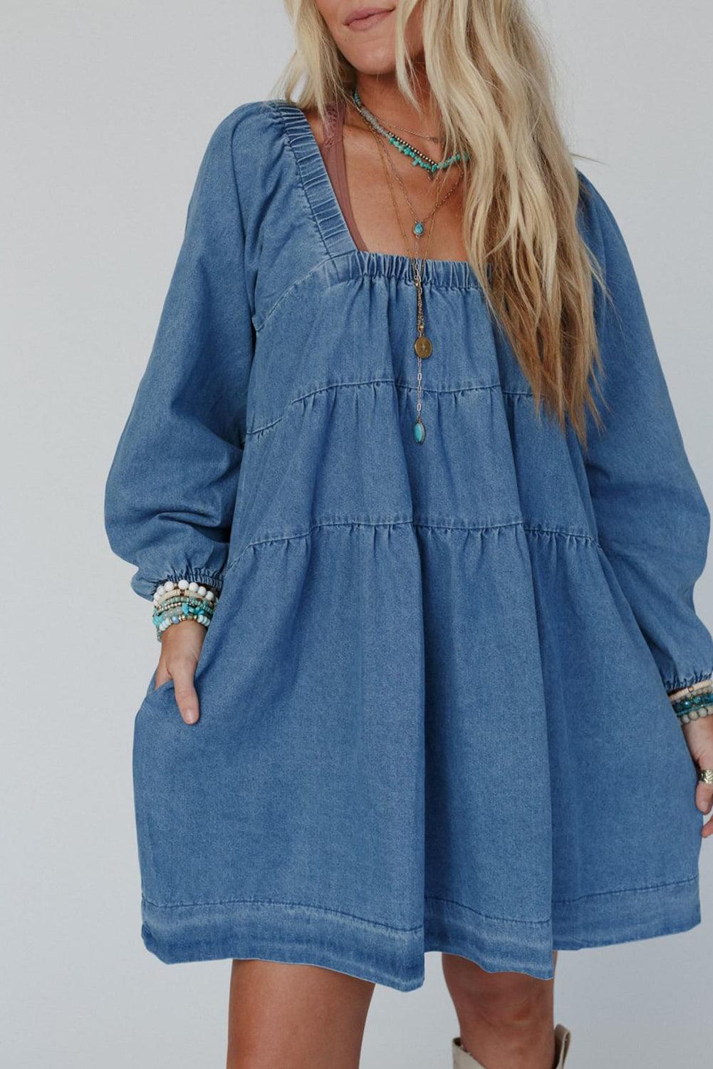 Mini Jurk met Vierkante Halslijn - Mini Dresses - Jurkjes.co