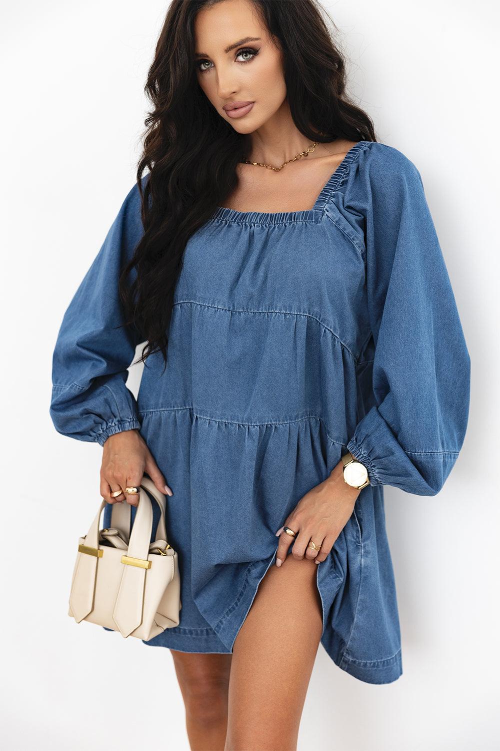 Mini Jurk met Vierkante Halslijn - Mini Dresses - Jurkjes.co