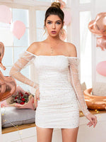 Mini Jurk Off-Shoulder met Luchtige Mouwen - Mini Dresses - Jurkjes.co