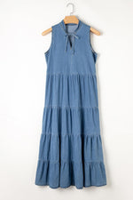Mouwloze Chambray Maxi Jurk met Lagen - Maxi Dresses - Jurkjes.co