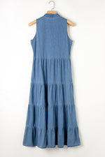 Mouwloze Chambray Maxi Jurk met Lagen - Maxi Dresses - Jurkjes.co