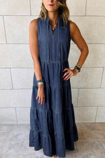 Mouwloze Gelaagde Chambray Maxi-Jurk - Maxi Dresses - Jurkjes.co