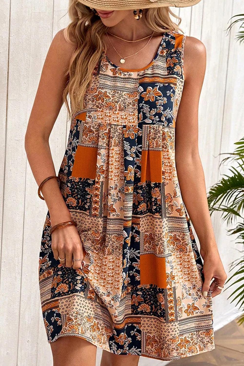 Mouwloze Retro Bloemen Mini Jurk - Floral Dresses - Jurkjes.co