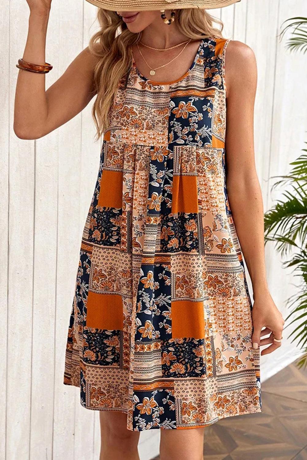 Mouwloze Retro Bloemen Mini Jurk - Floral Dresses - Jurkjes.co