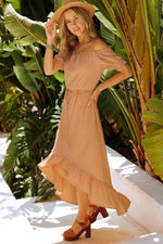 Off-Shoulder Abrikozen Maxi Jurk - Maxi Dresses - Jurkjes.co