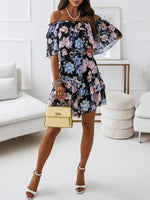 Off-shoulder Jurk met Bloemenprint - Mini Dresses - Jurkjes.co