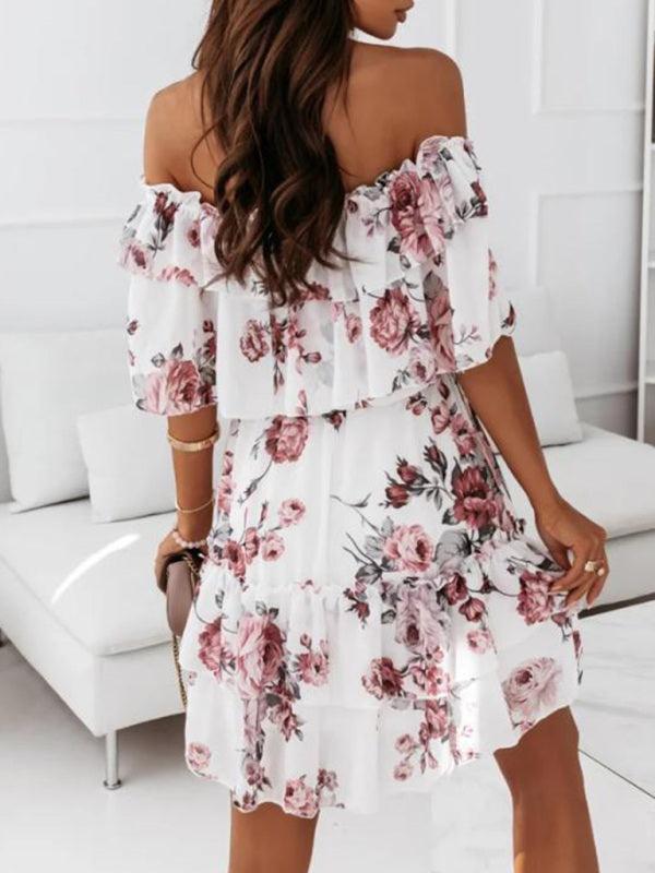 Off-shoulder Jurk met Bloemenprint - Mini Dresses - Jurkjes.co
