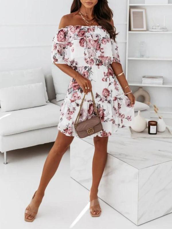 Off-shoulder Jurk met Bloemenprint - Mini Dresses - Jurkjes.co