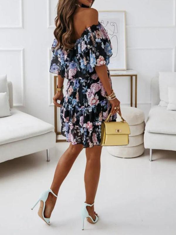 Off-shoulder Jurk met Bloemenprint - Mini Dresses - Jurkjes.co