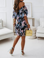 Off-shoulder Jurk met Bloemenprint - Mini Dresses - Jurkjes.co