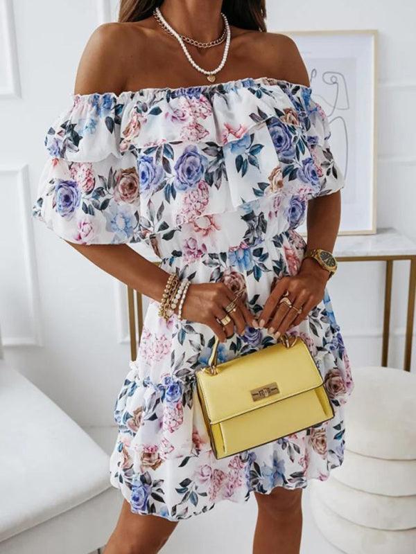 Off-shoulder Jurk met Bloemenprint - Mini Dresses - Jurkjes.co