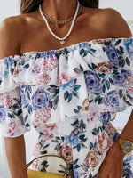 Off-shoulder Jurk met Bloemenprint - Mini Dresses - Jurkjes.co