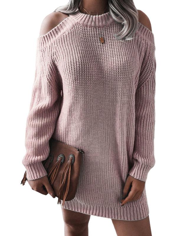 Off-shoulder Jurk met Gebreide Textuur - Mini Dresses - Jurkjes.co