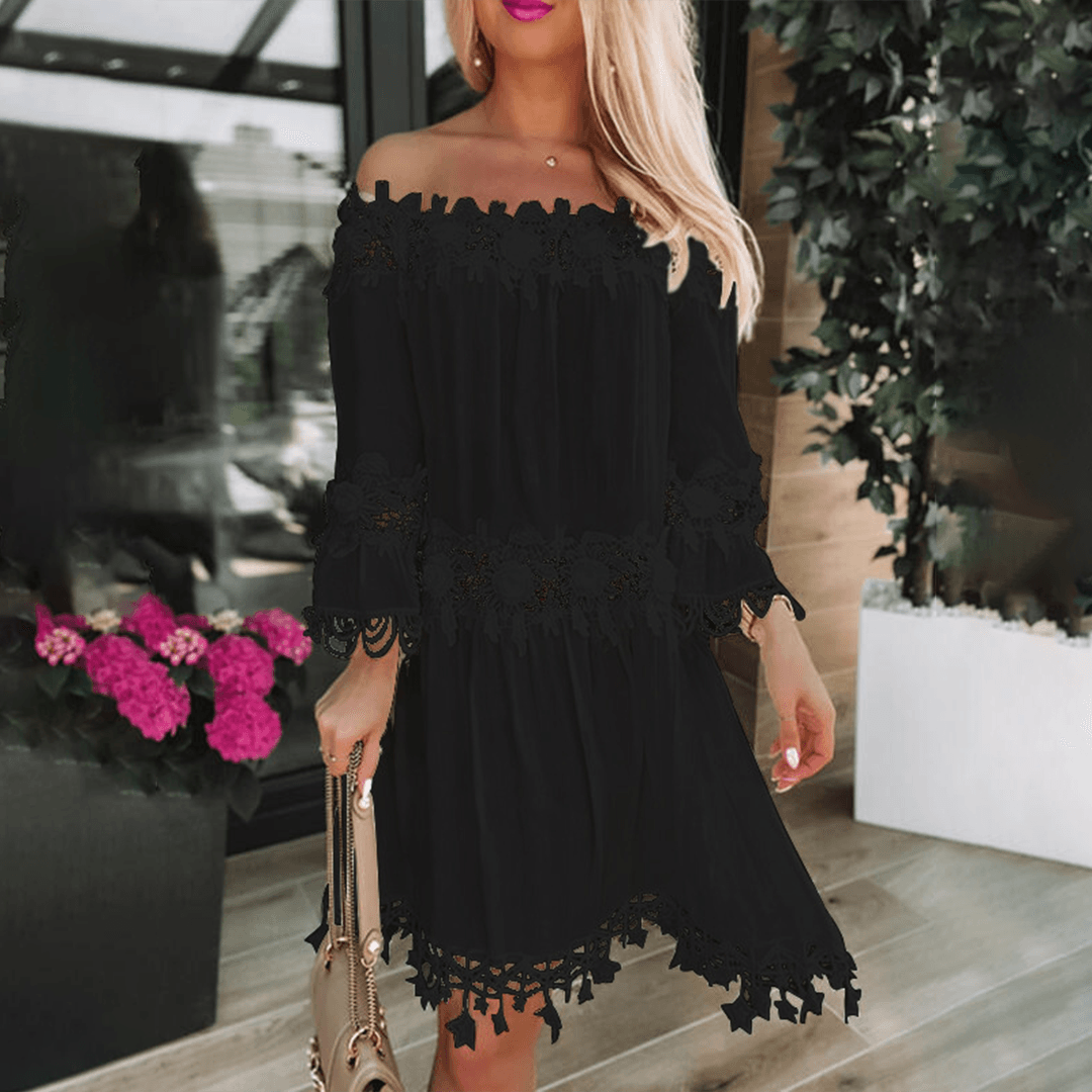 Off-shoulder Jurk met Kanten Details - Dresses - Jurkjes.co