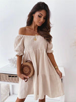 Off-shoulder Jurk met Puffmouwen - Mini Dresses - Jurkjes.co