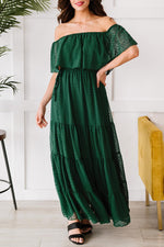 Off-Shoulder Maxi Jurk met Zwitserse Stippen - Maxi Dresses - Jurkjes.co