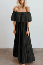 Off-Shoulder Maxi Jurk met Zwitserse Stippen - Maxi Dresses - Jurkjes.co