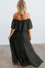 Off-Shoulder Maxi Jurk met Zwitserse Stippen - Maxi Dresses - Jurkjes.co